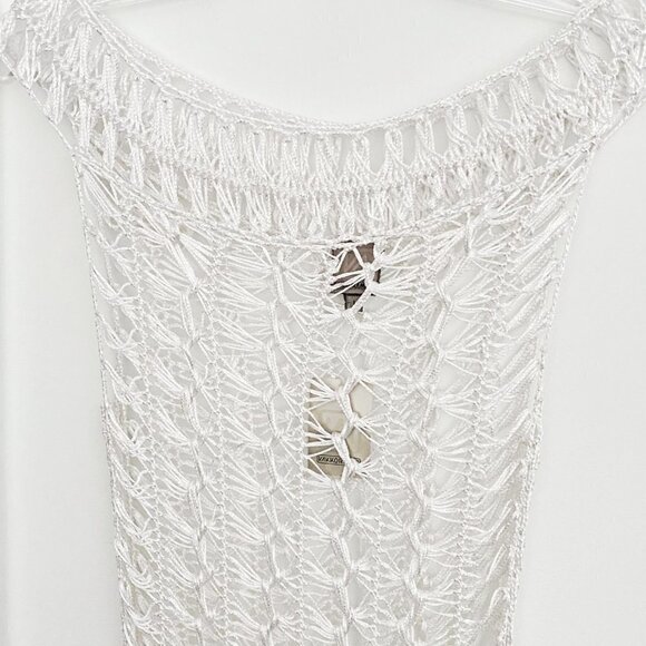 Vakko Open Knit Crochet Mini White Dress XS - Picture 2 of 6